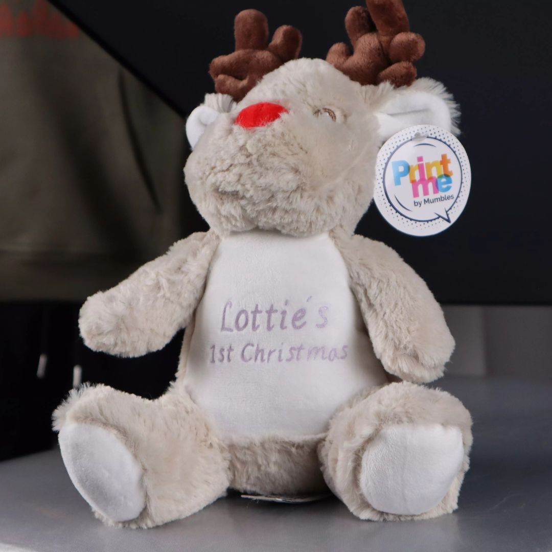 Rentier Kuscheltier mit Namen personalisiert